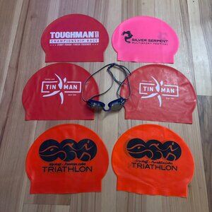 Latex Swim Cap Bundle (6 Caps) and Speedo Goggles